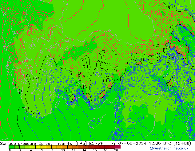 ciśnienie Spread ECMWF pt. 07.06.2024 12 UTC