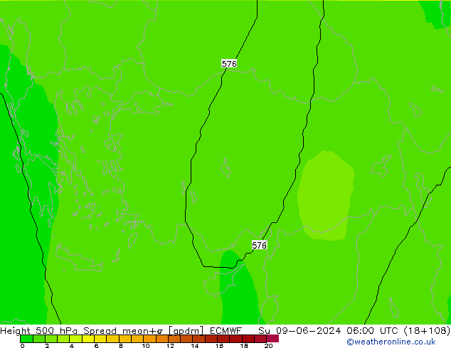 Height 500 hPa Spread ECMWF Su 09.06.2024 06 UTC