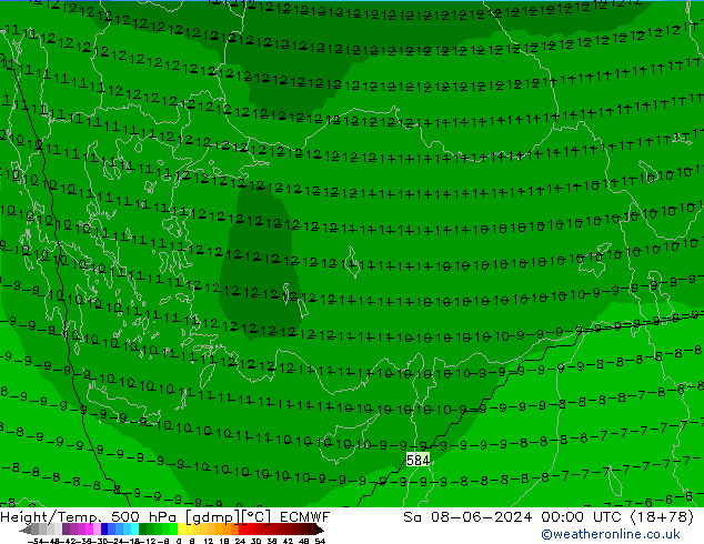 Height/Temp. 500 hPa ECMWF Sáb 08.06.2024 00 UTC