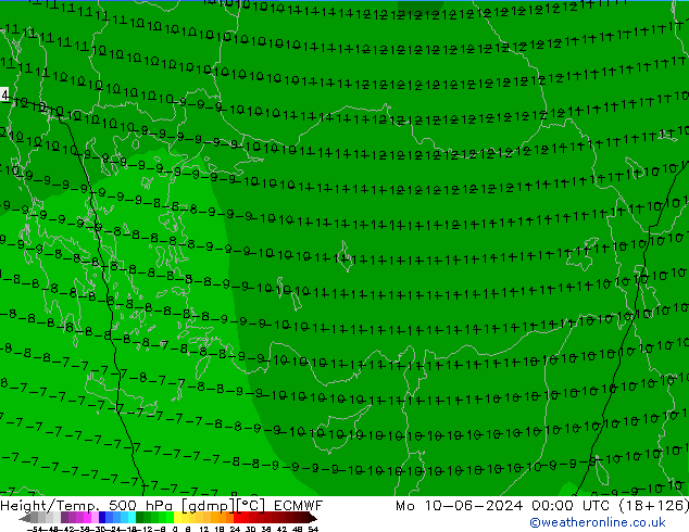 Height/Temp. 500 hPa ECMWF Mo 10.06.2024 00 UTC