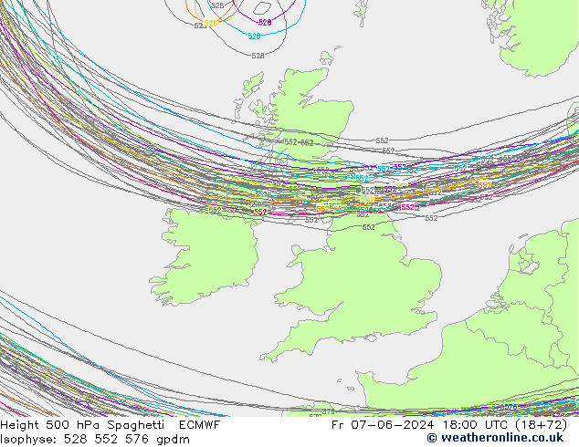 Height 500 hPa Spaghetti ECMWF Fr 07.06.2024 18 UTC