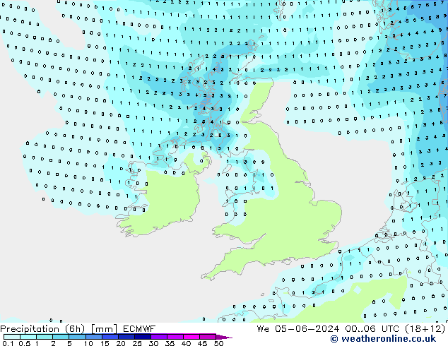 Precipitação (6h) ECMWF Qua 05.06.2024 06 UTC