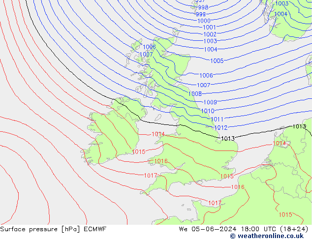 Luchtdruk (Grond) ECMWF wo 05.06.2024 18 UTC