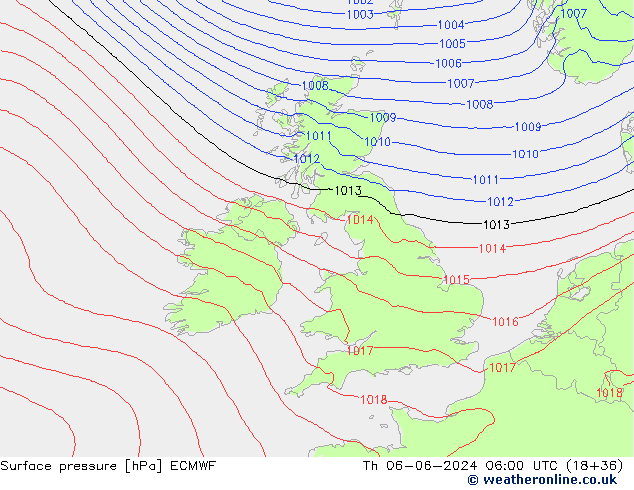 pressão do solo ECMWF Qui 06.06.2024 06 UTC