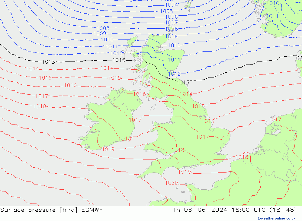 Surface pressure ECMWF Th 06.06.2024 18 UTC