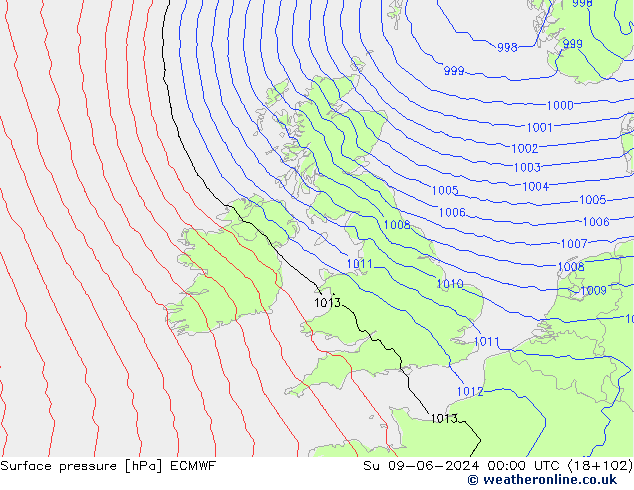 Surface pressure ECMWF Su 09.06.2024 00 UTC