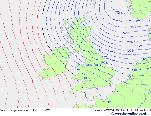 Pressione al suolo ECMWF dom 09.06.2024 06 UTC