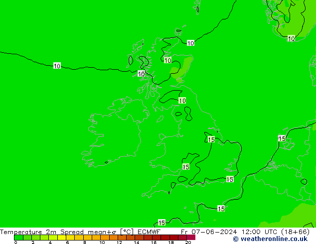 Temperature 2m Spread ECMWF Pá 07.06.2024 12 UTC