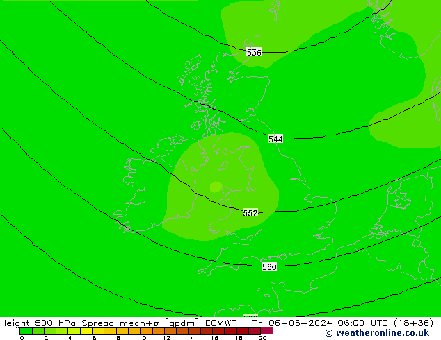 Height 500 hPa Spread ECMWF Th 06.06.2024 06 UTC