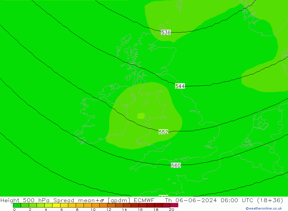 500 hPa Yüksekliği Spread ECMWF Per 06.06.2024 06 UTC