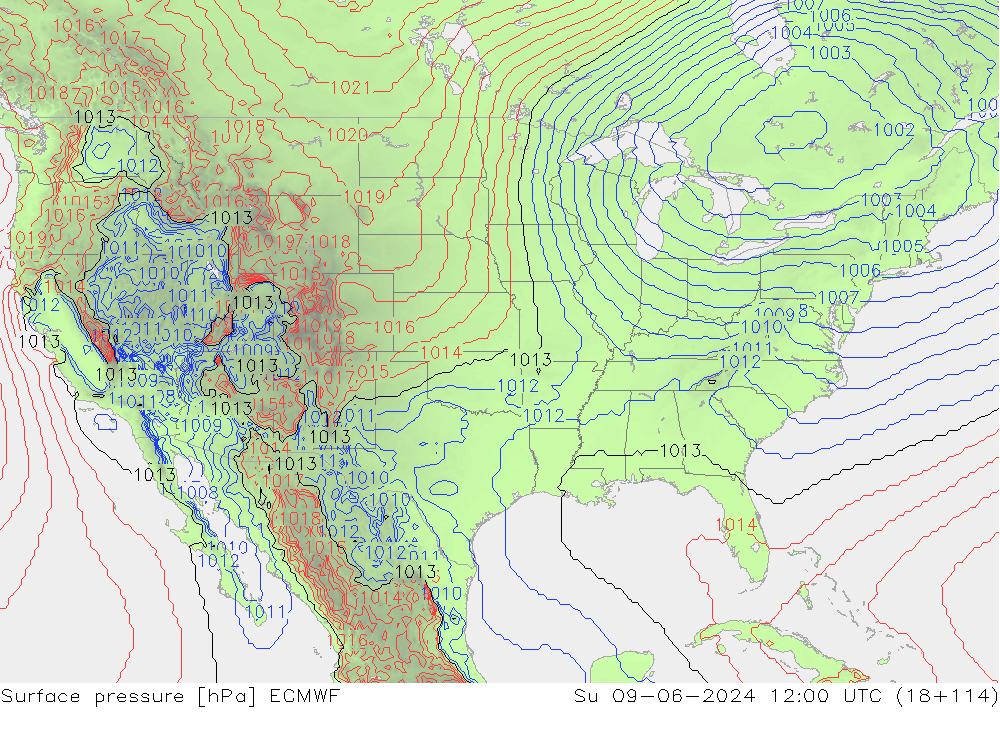 pression de l'air ECMWF dim 09.06.2024 12 UTC