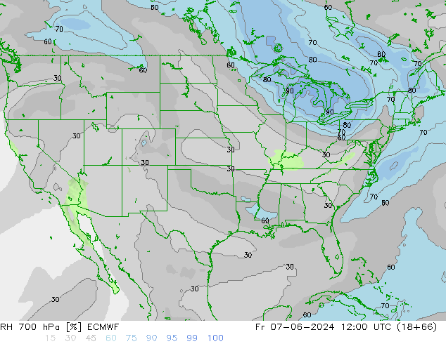 Humedad rel. 700hPa ECMWF vie 07.06.2024 12 UTC