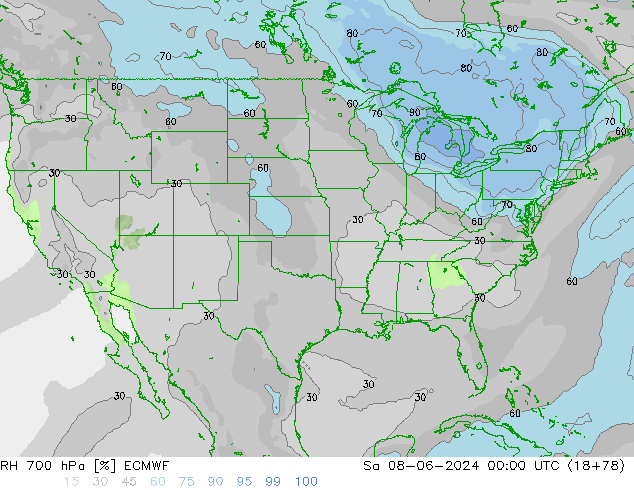 RH 700 hPa ECMWF Sa 08.06.2024 00 UTC