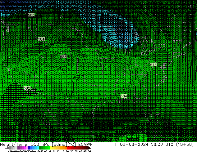 Geop./Temp. 500 hPa ECMWF jue 06.06.2024 06 UTC