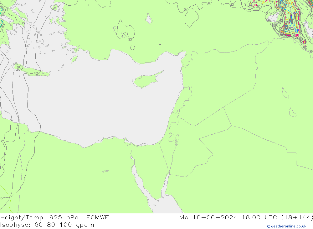 Height/Temp. 925 hPa ECMWF lun 10.06.2024 18 UTC