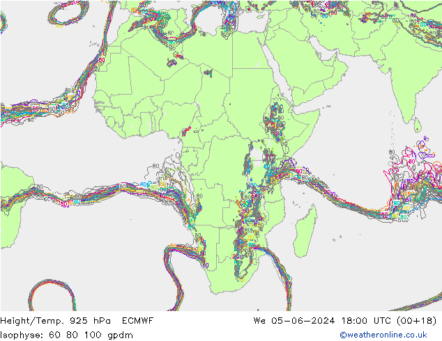 Geop./Temp. 925 hPa ECMWF mié 05.06.2024 18 UTC