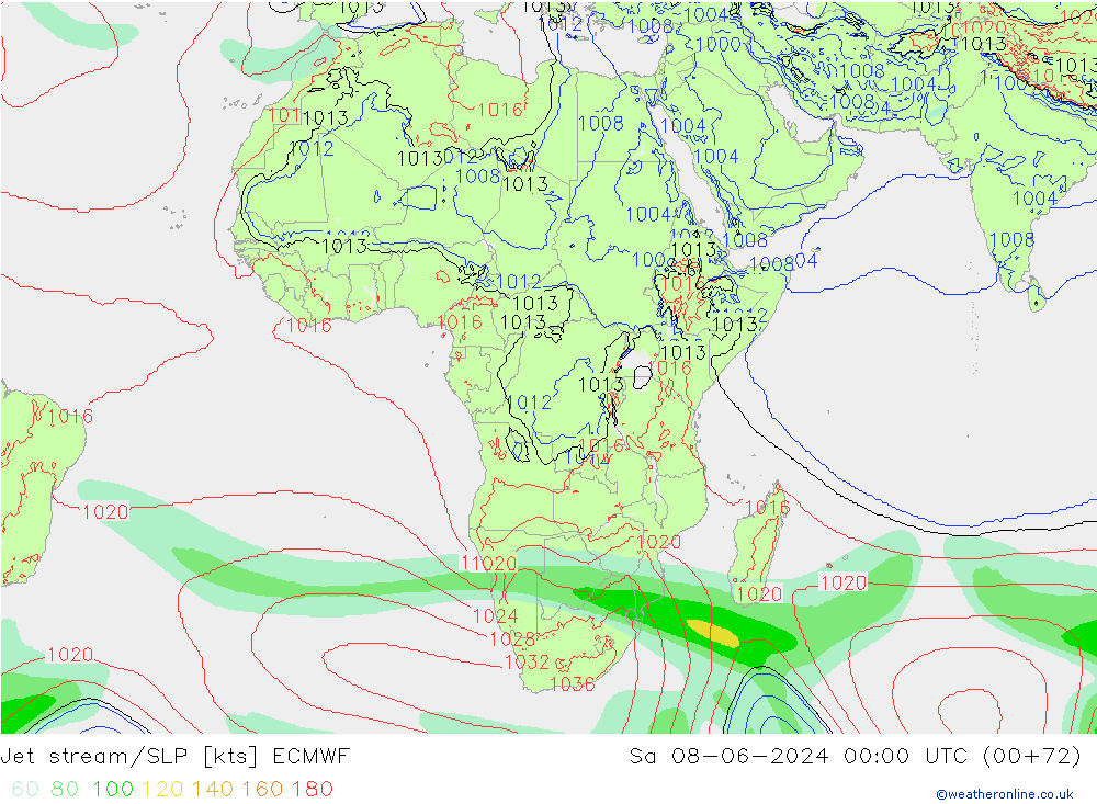 Straalstroom/SLP ECMWF za 08.06.2024 00 UTC