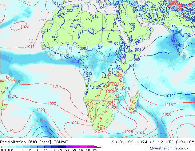 Precipitação (6h) ECMWF Dom 09.06.2024 12 UTC