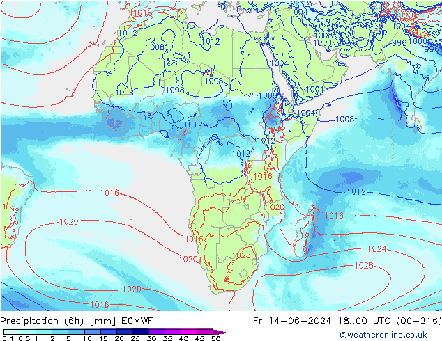 Precipitation (6h) ECMWF Fr 14.06.2024 00 UTC