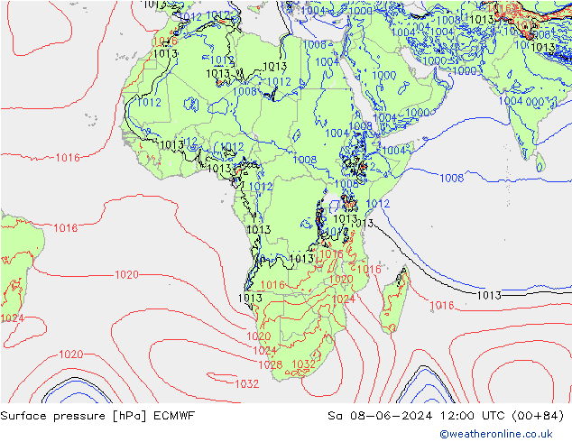 Surface pressure ECMWF Sa 08.06.2024 12 UTC