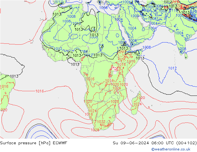 Surface pressure ECMWF Su 09.06.2024 06 UTC