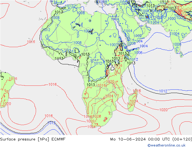 Surface pressure ECMWF Mo 10.06.2024 00 UTC