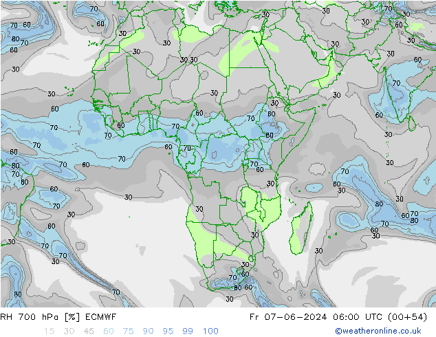 RH 700 гПа ECMWF пт 07.06.2024 06 UTC