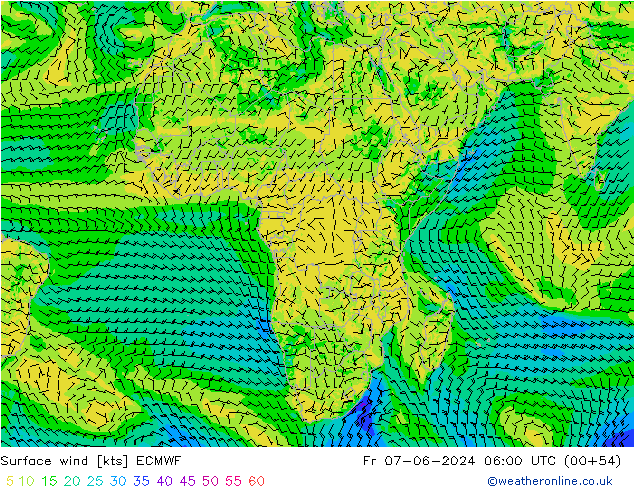 Surface wind ECMWF Fr 07.06.2024 06 UTC