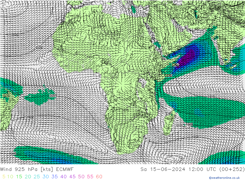 Viento 925 hPa ECMWF sáb 15.06.2024 12 UTC