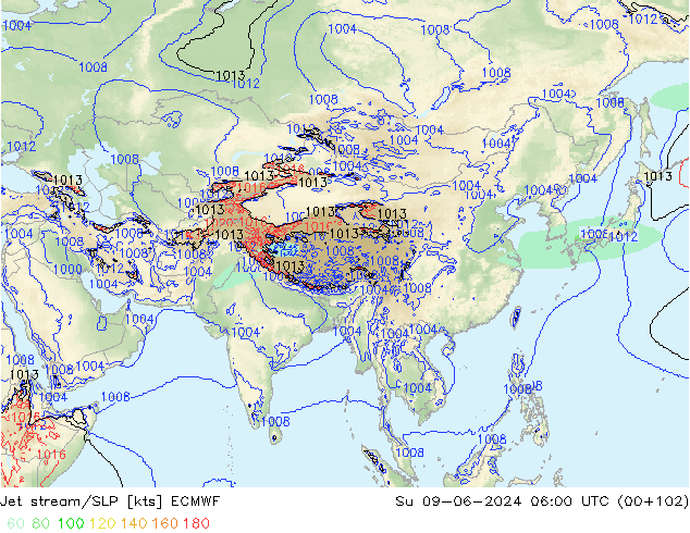 джет/приземное давление ECMWF Вс 09.06.2024 06 UTC