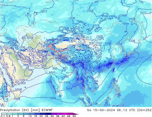 осадки (6h) ECMWF сб 15.06.2024 12 UTC