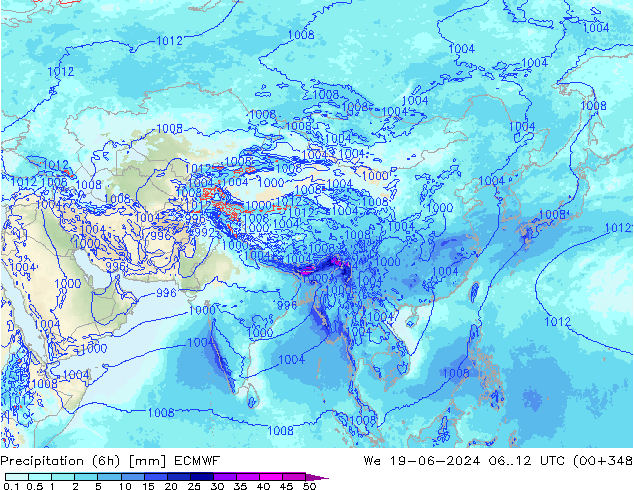 Precipitación (6h) ECMWF mié 19.06.2024 12 UTC