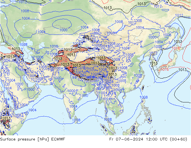 pressão do solo ECMWF Sex 07.06.2024 12 UTC