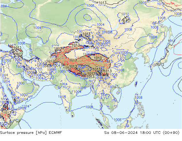 Atmosférický tlak ECMWF So 08.06.2024 18 UTC