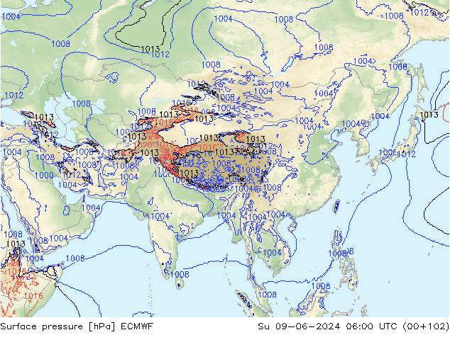 pressão do solo ECMWF Dom 09.06.2024 06 UTC