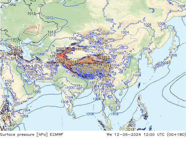 Luchtdruk (Grond) ECMWF wo 12.06.2024 12 UTC