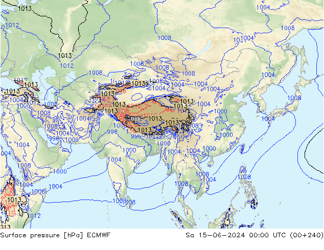 Surface pressure ECMWF Sa 15.06.2024 00 UTC