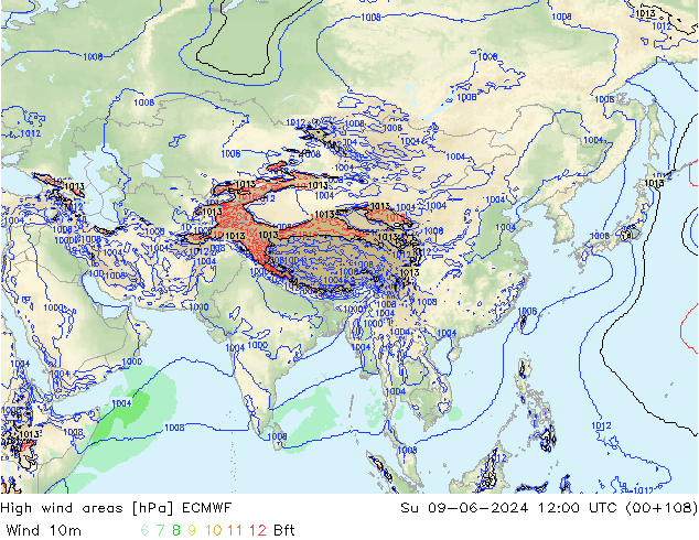 Izotacha ECMWF nie. 09.06.2024 12 UTC