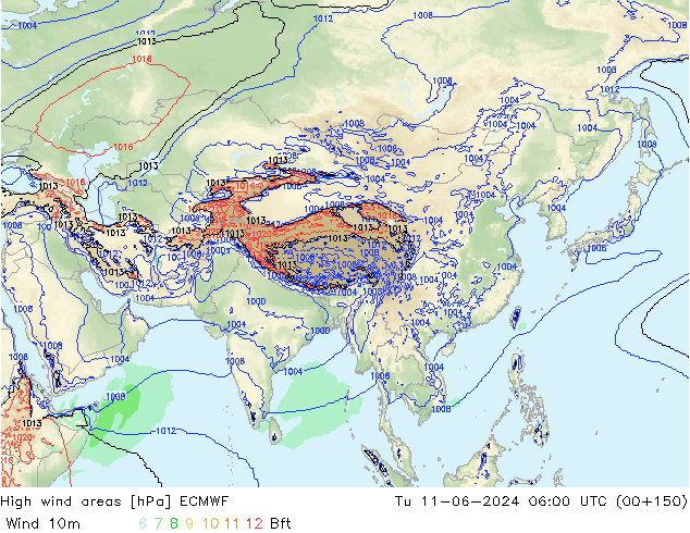 High wind areas ECMWF Tu 11.06.2024 06 UTC