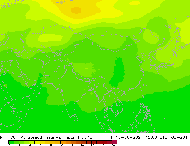 RH 700 hPa Spread ECMWF Th 13.06.2024 12 UTC