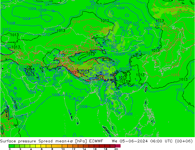 pressão do solo Spread ECMWF Qua 05.06.2024 06 UTC