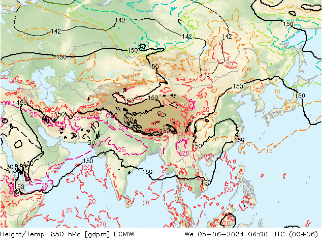 Height/Temp. 850 hPa ECMWF We 05.06.2024 06 UTC