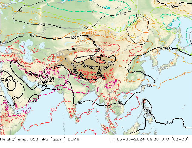 Height/Temp. 850 hPa ECMWF Do 06.06.2024 06 UTC