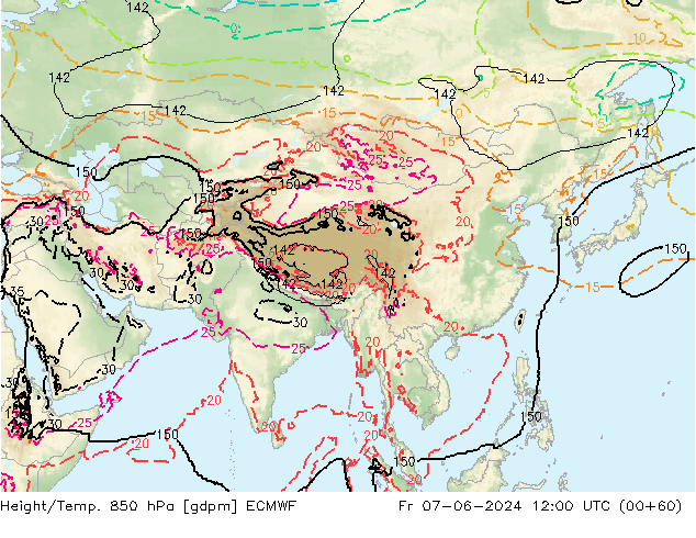 Height/Temp. 850 hPa ECMWF ven 07.06.2024 12 UTC