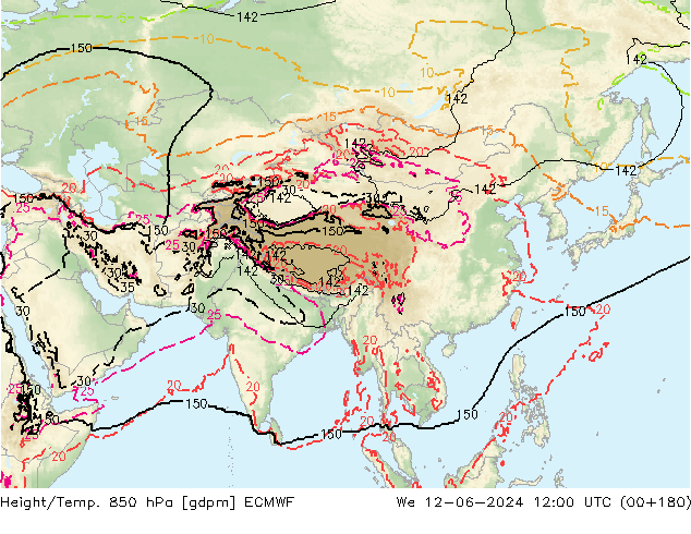 Yükseklik/Sıc. 850 hPa ECMWF Çar 12.06.2024 12 UTC