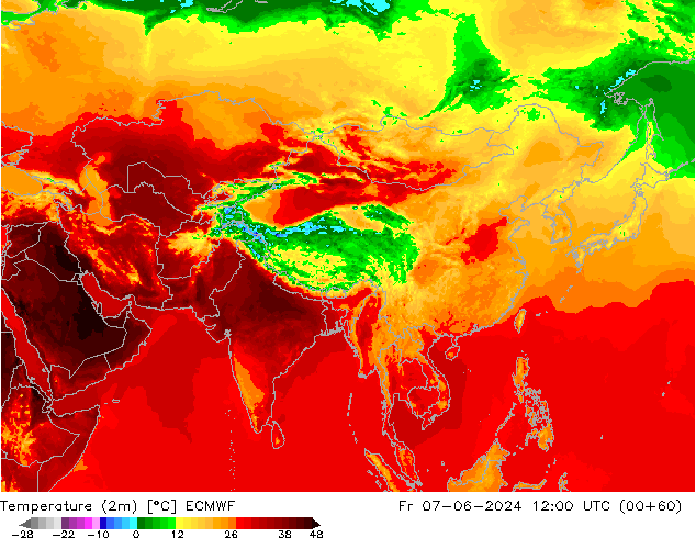 Temperature (2m) ECMWF Fr 07.06.2024 12 UTC