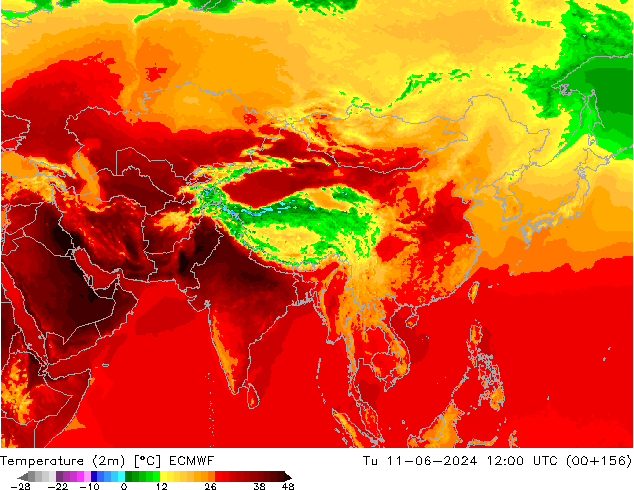 température (2m) ECMWF mar 11.06.2024 12 UTC