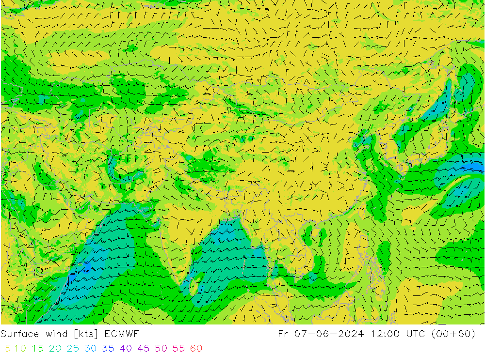 Bodenwind ECMWF Fr 07.06.2024 12 UTC