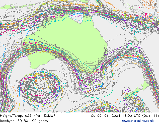 Height/Temp. 925 hPa ECMWF Dom 09.06.2024 18 UTC