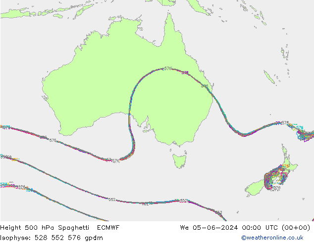 Height 500 hPa Spaghetti ECMWF  05.06.2024 00 UTC